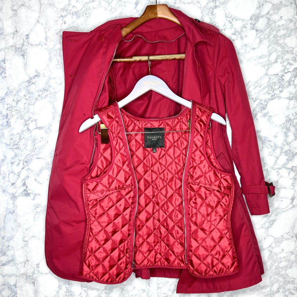 ⭐️ Talbots Red Double Breast Trench Coat Removable Insulated Liner Women’s 6 P - Picture 5 of 13